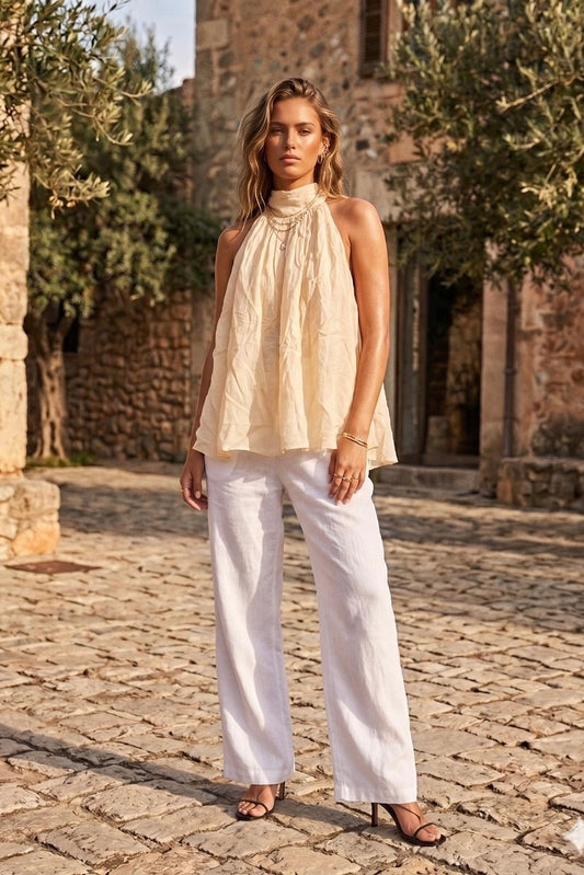 CHANEL LUX HALTER TOP- Coco , Beige & Navy