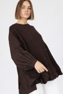 RUBI SHIRT TRIMMED KNIT- Black & Chocolate