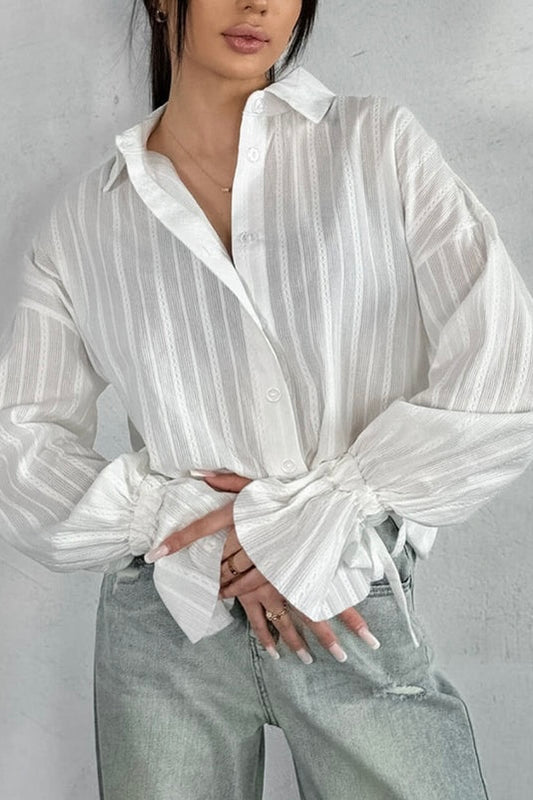 white collar long sleeve shirt with bell cuff and embroidery stripe 