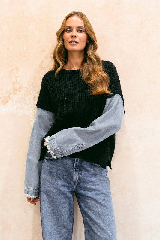 denim sleeve oversized knit
