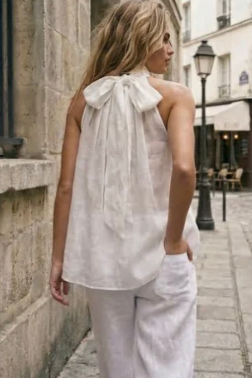 CHANEL LUX HALTER TOP- White & Navy
