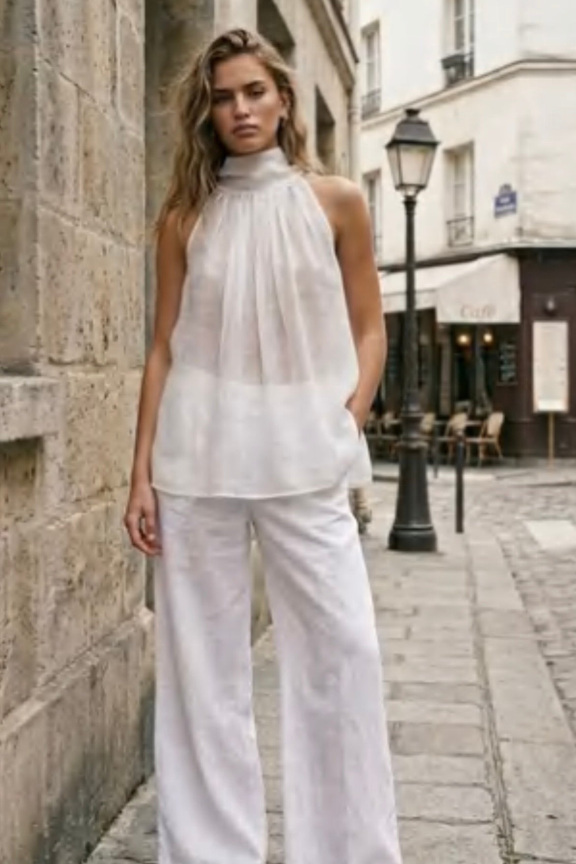 CHANEL LUX HALTER TOP- White & Navy