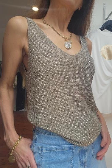 VALERIE SHIMMER TOP- Khaki & Black