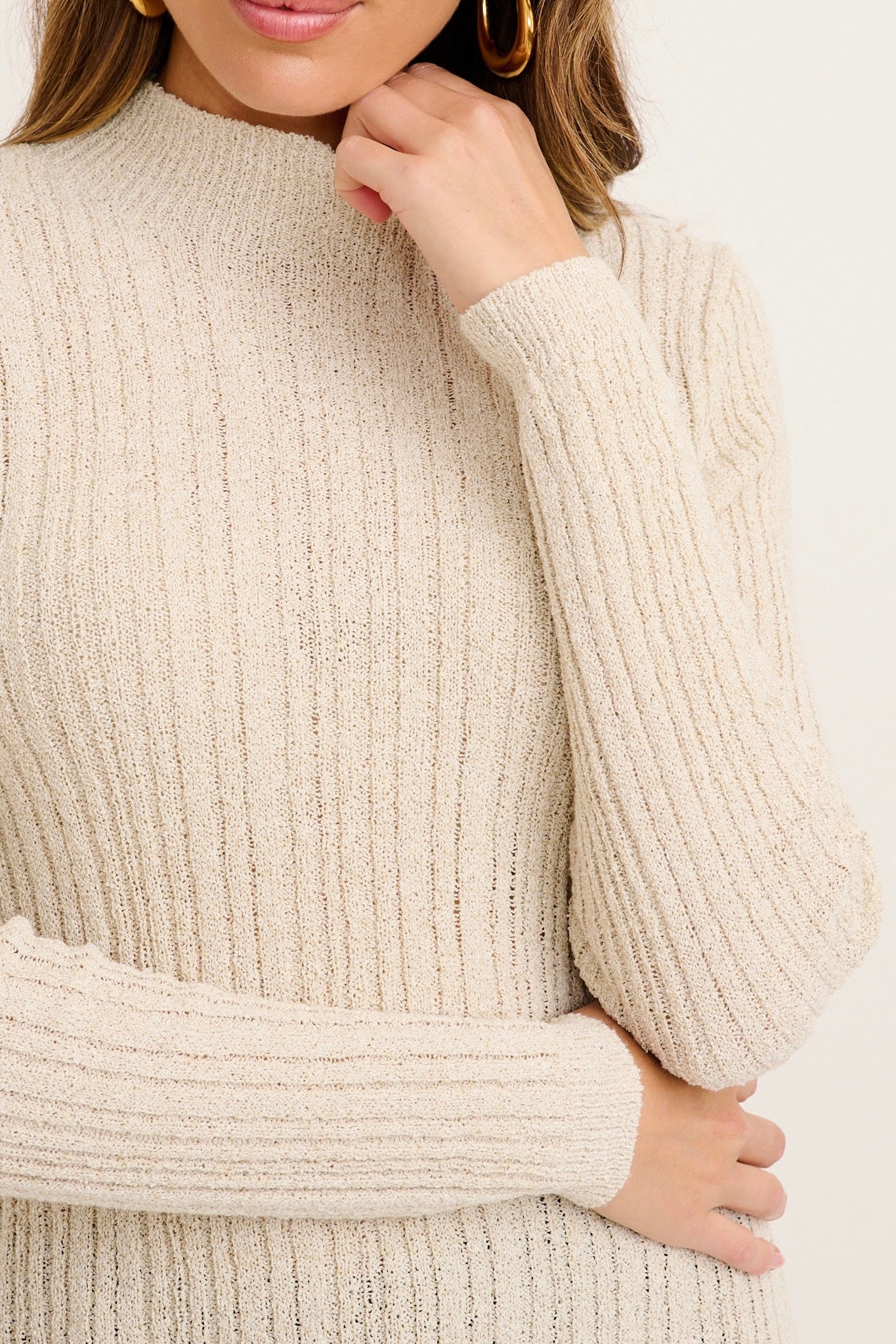 BOUCE' SIDE SPLIT KNIT -Stone & Black