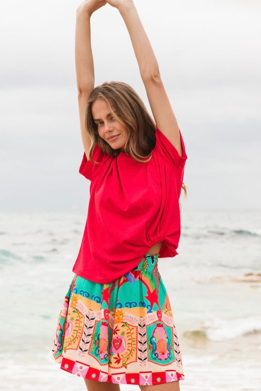 GLORIA TUCK TEE -Cherry