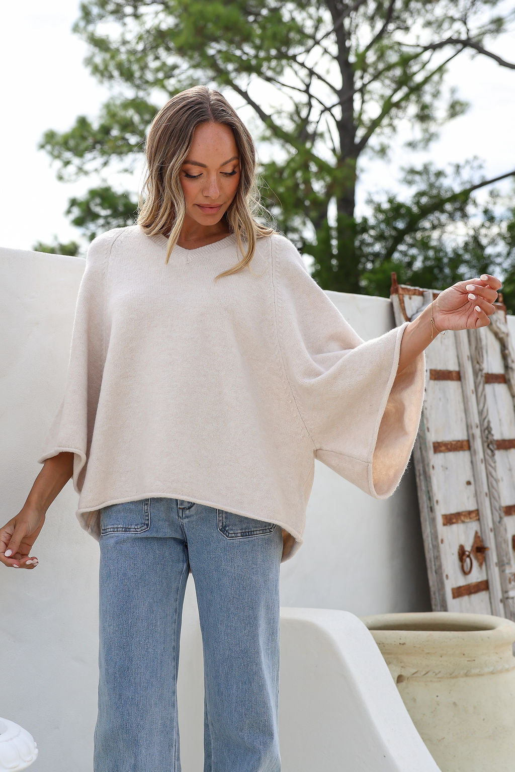 SOPHIA V NECK KNIT- Coco , Oatmeal & Black