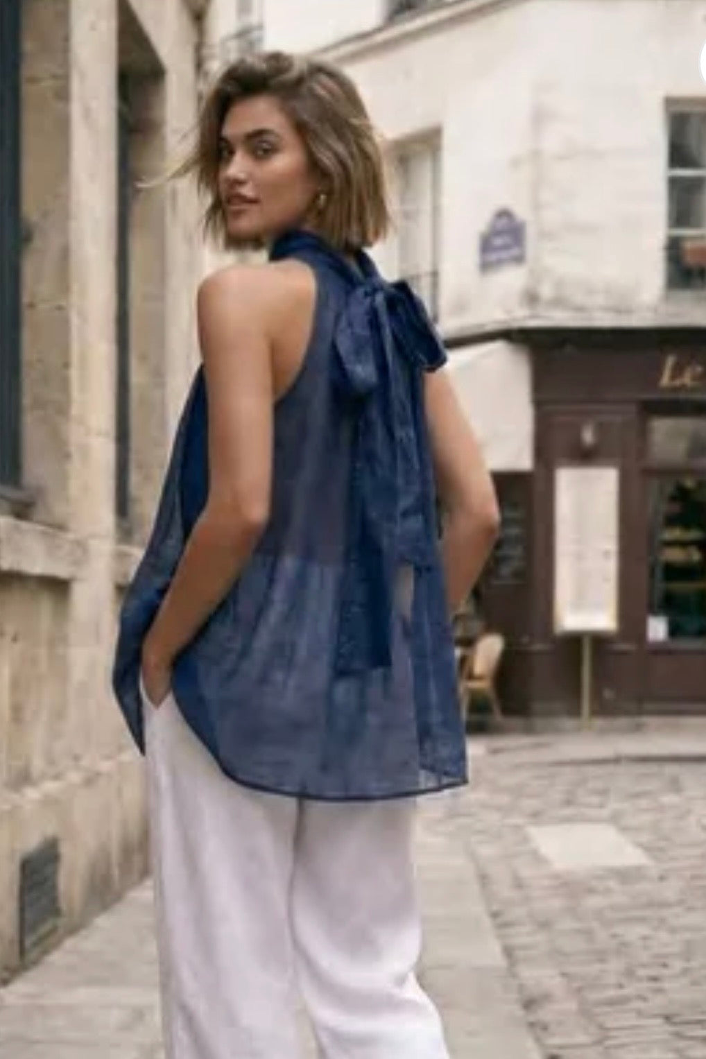 CHANEL LUX HALTER TOP- White & Navy
