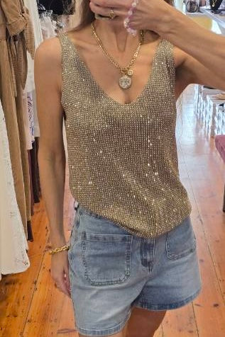 VALERIE SHIMMER TOP- Khaki & Black