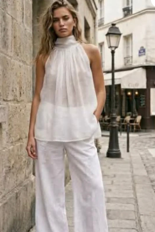 CHANEL LUX HALTER TOP- White & Navy