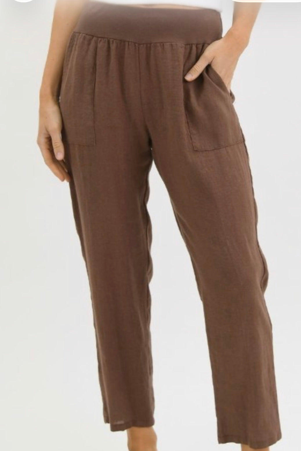 TANIA LINEN PANT- White & Chocolate