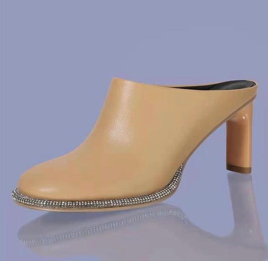 LEATHER BLING HIGH  HEEL- Black & White & Camel