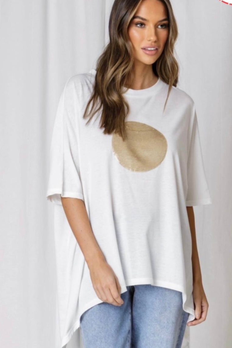 XAVIER SEQUIN TEE - White & Beige