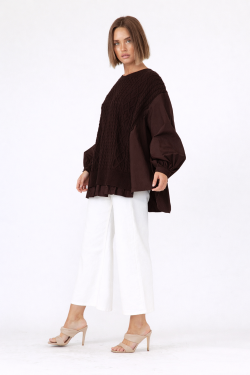 RUBI SHIRT TRIMMED KNIT- Black & Chocolate