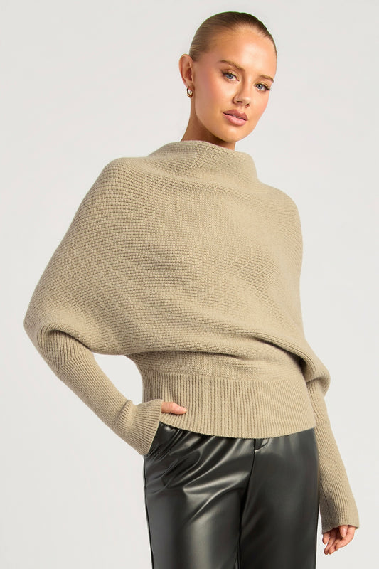 SASHA BATWING KNIT -Black & Oatmeal
