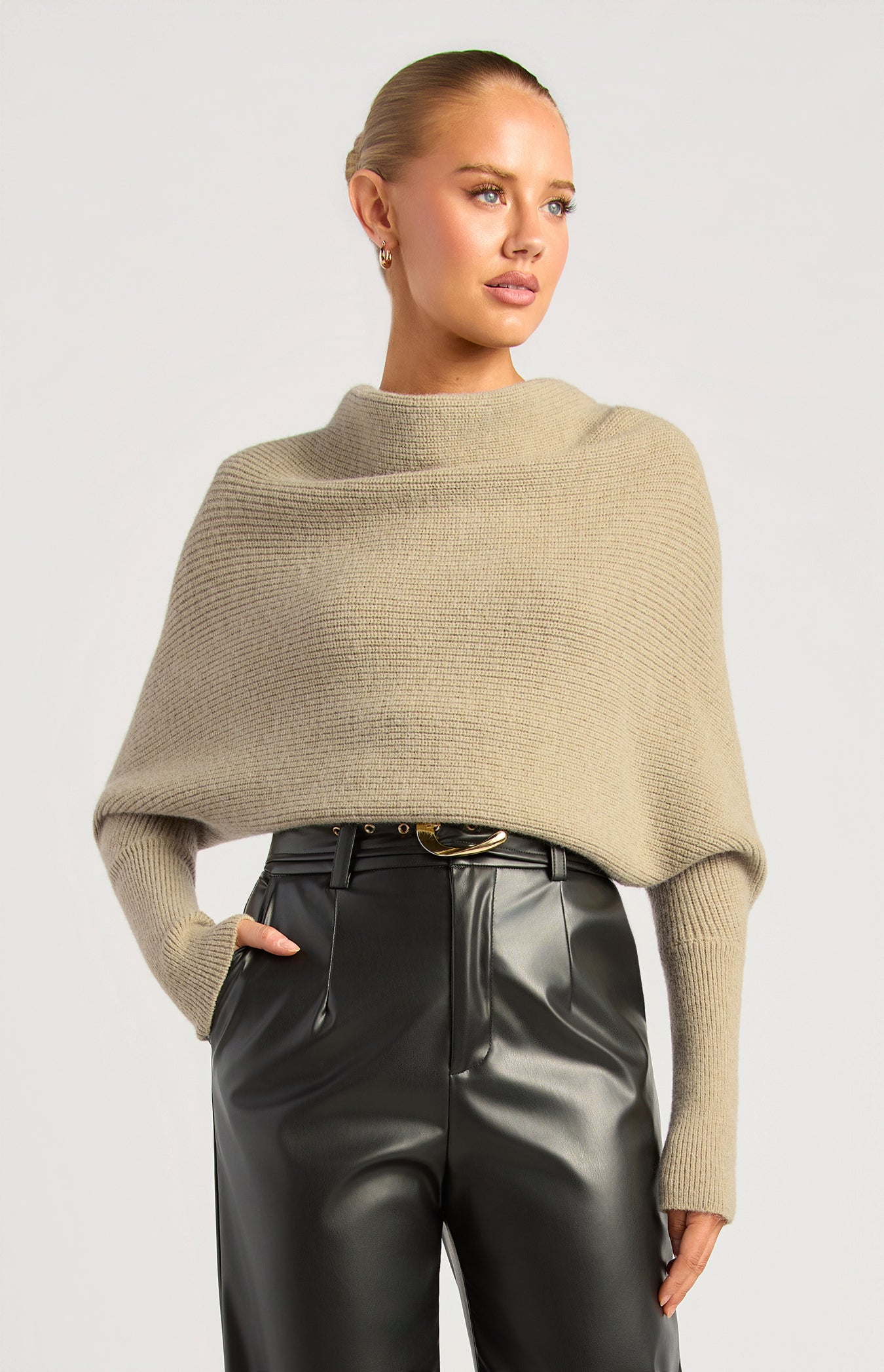 roll neck short cable knit
