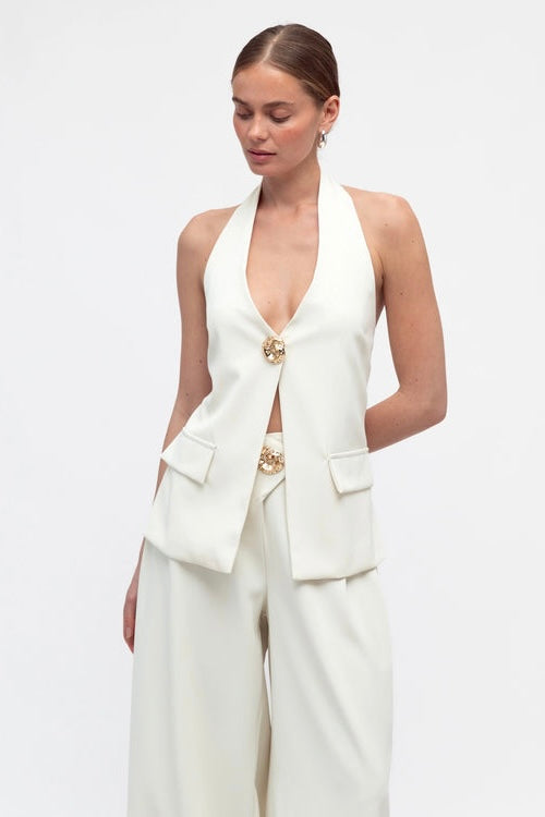 halter vest with gold button detail