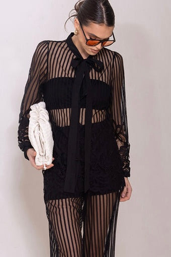 sheer lace black shirt