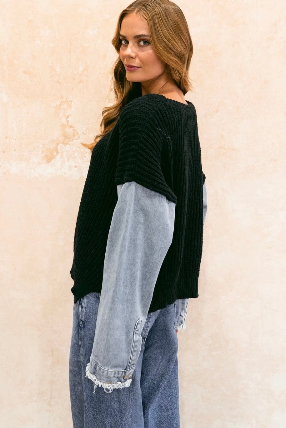 VELLO DENIM KNIT- White & Black