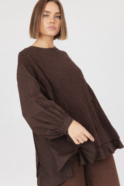 cable knit with shirt trm Rubi knit by Jatea the label