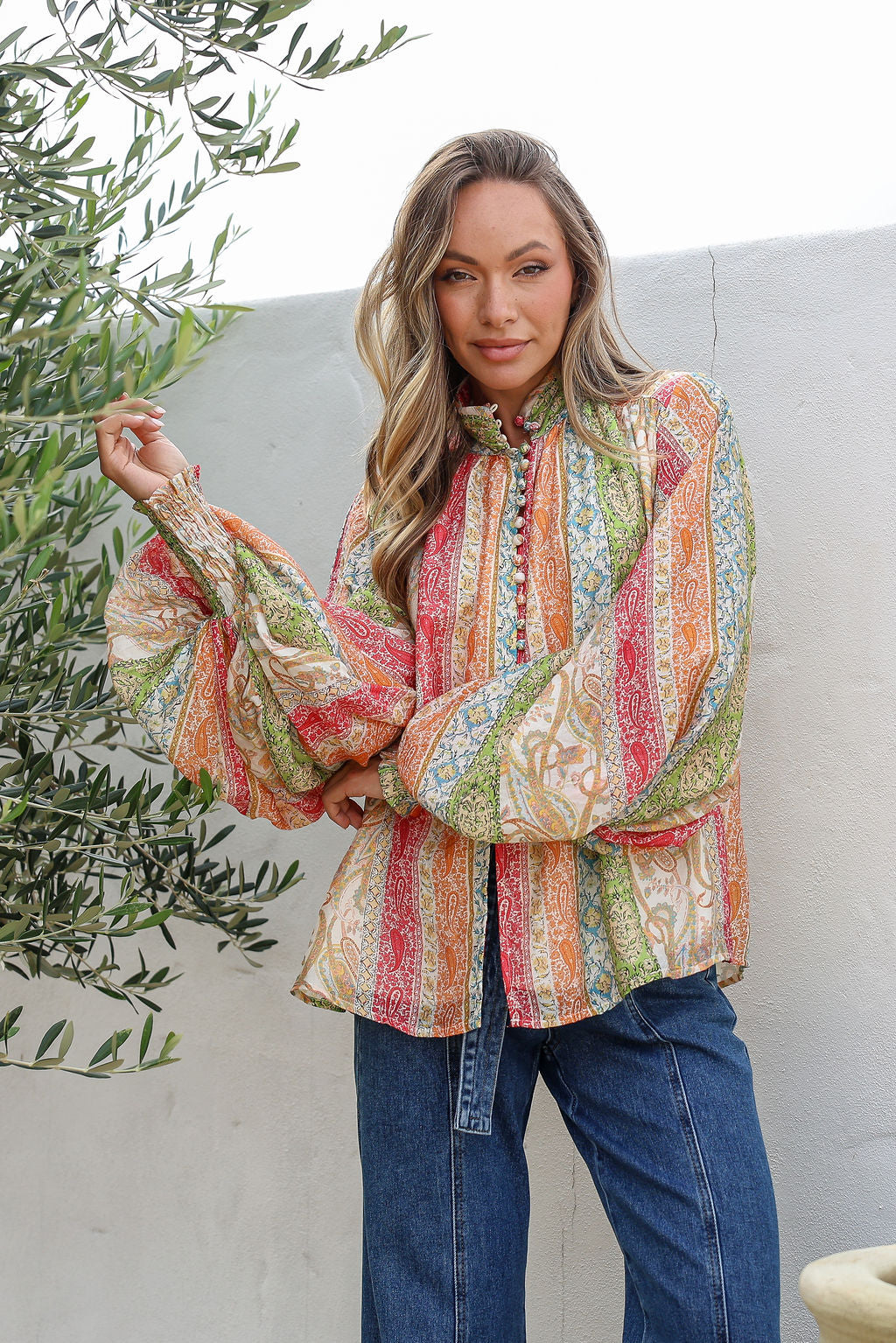 jatea dreams printed blouse with balloon sleeve