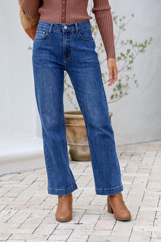 straight leg high waisted country denim dark blue jean