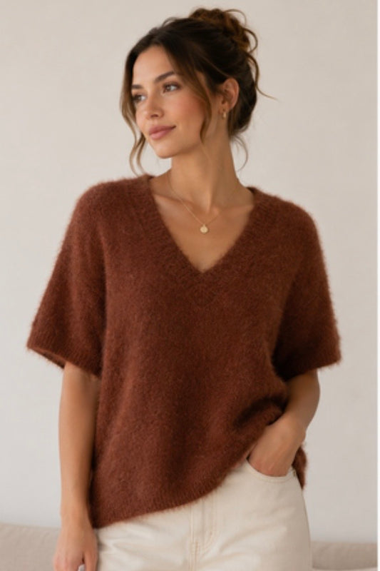 DELANEY FLUFFY KNIT-Rust & Milk