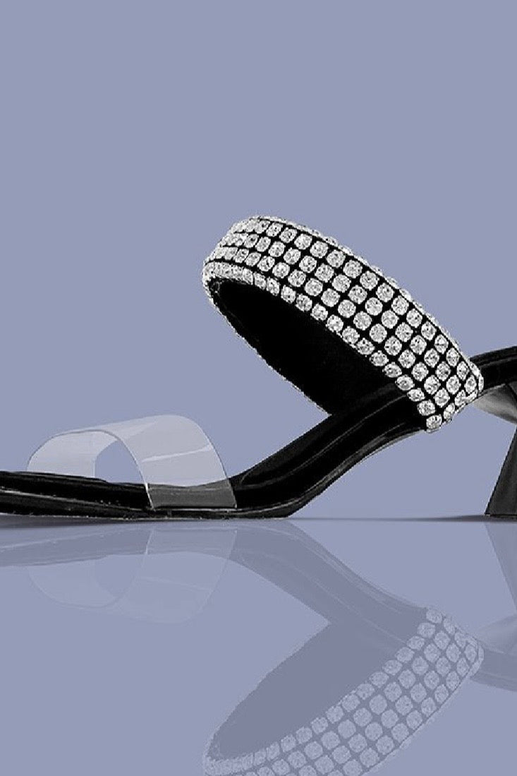 RUNWAY EVENING STRAP HEEL- Black & Gold