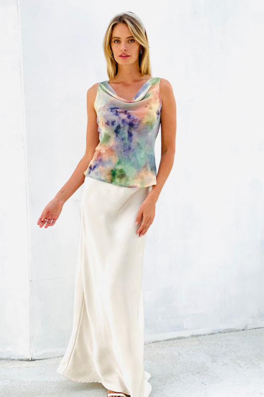 satin elastic waist maxi skirt