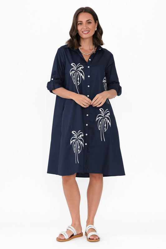 PALM SPRING SHIRT DRESS- Navy & Pink