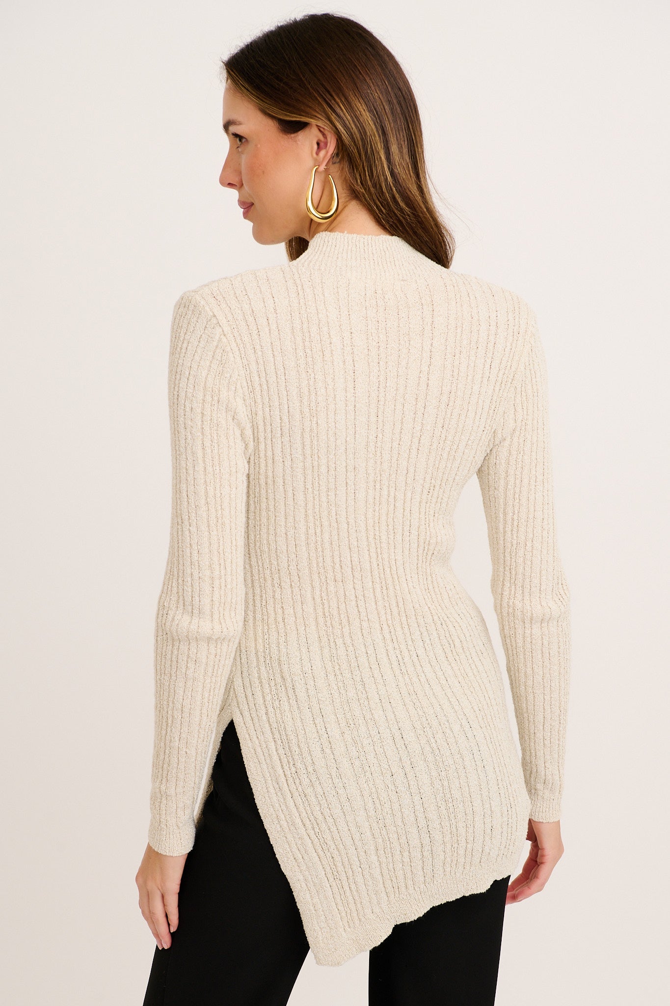 BOUCE' SIDE SPLIT KNIT -Stone & Black