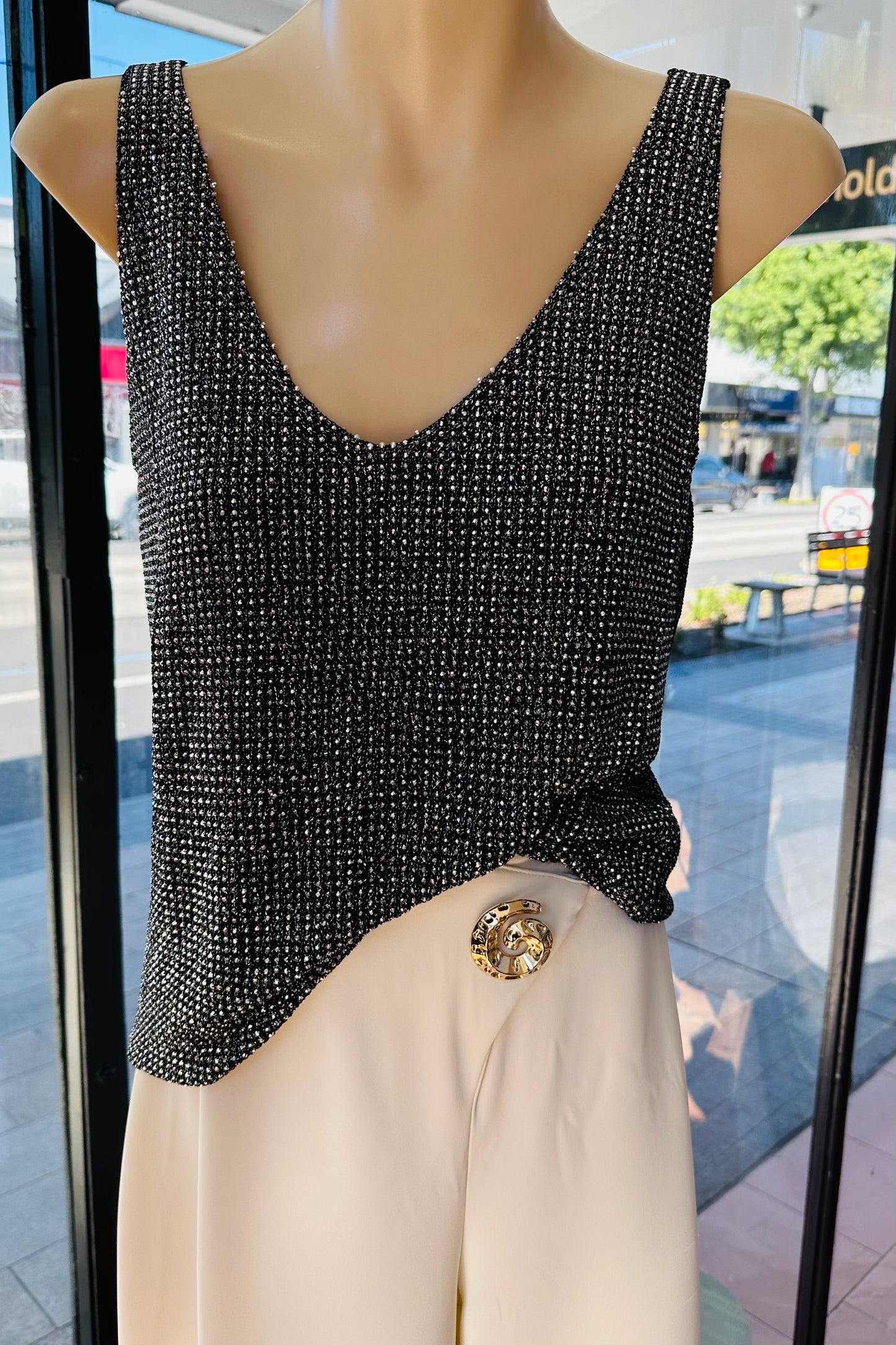 VALERIE SHIMMER TOP- Khaki & Black