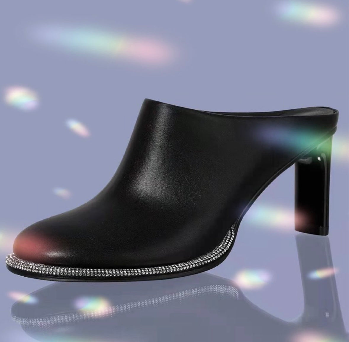 LEATHER BLING HIGH  HEEL- Black & White & Camel