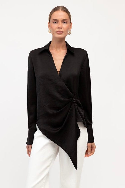 REGINA WRAP TOP- Mushroom & Black