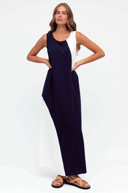 linen contrast maxi sleeveless dress linen luxe