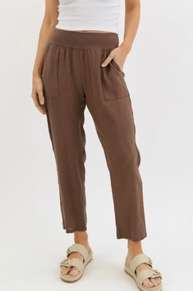 TANIA LINEN PANT- White & Chocolate