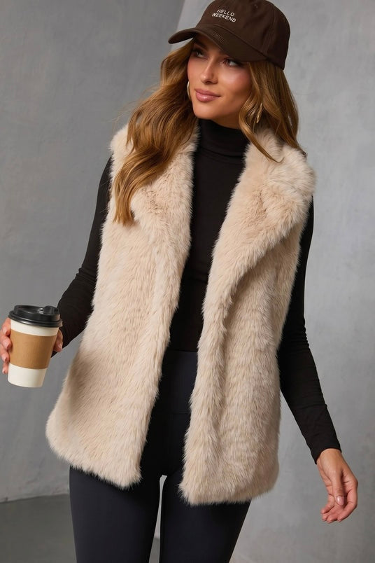 LAYLA FAUX FUR VEST- Grey & Beige