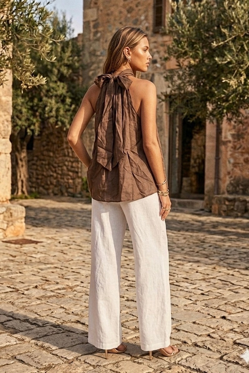 CHANEL LUX HALTER TOP- Coco , Beige & Navy
