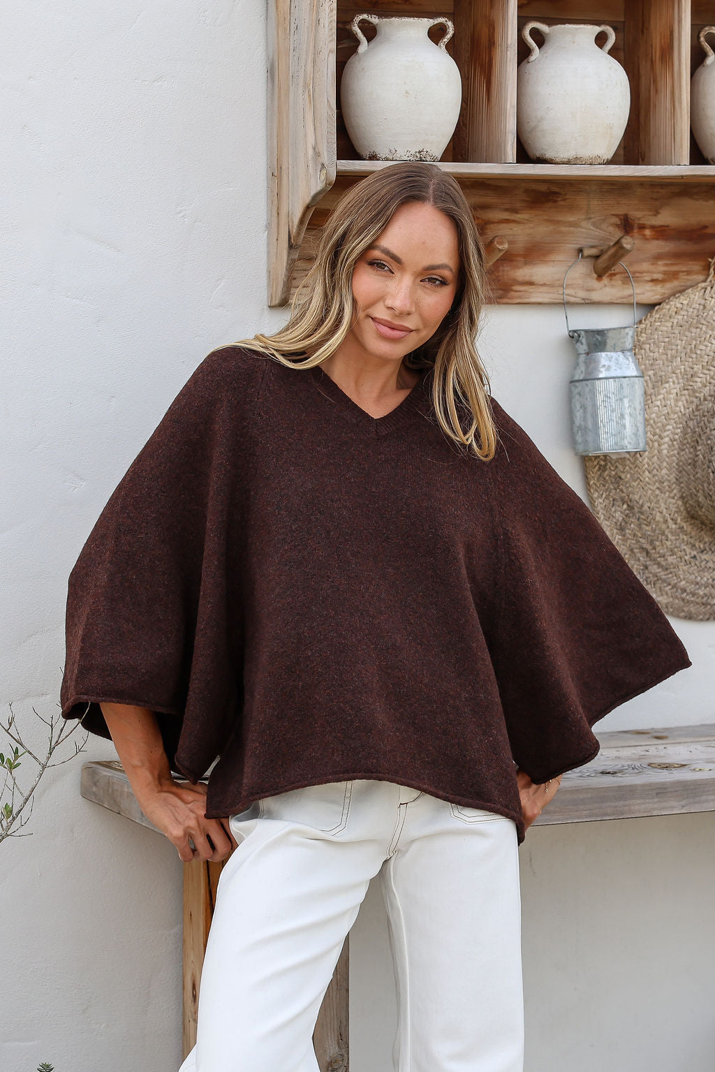 SOPHIA V NECK KNIT- Coco , Oatmeal & Black