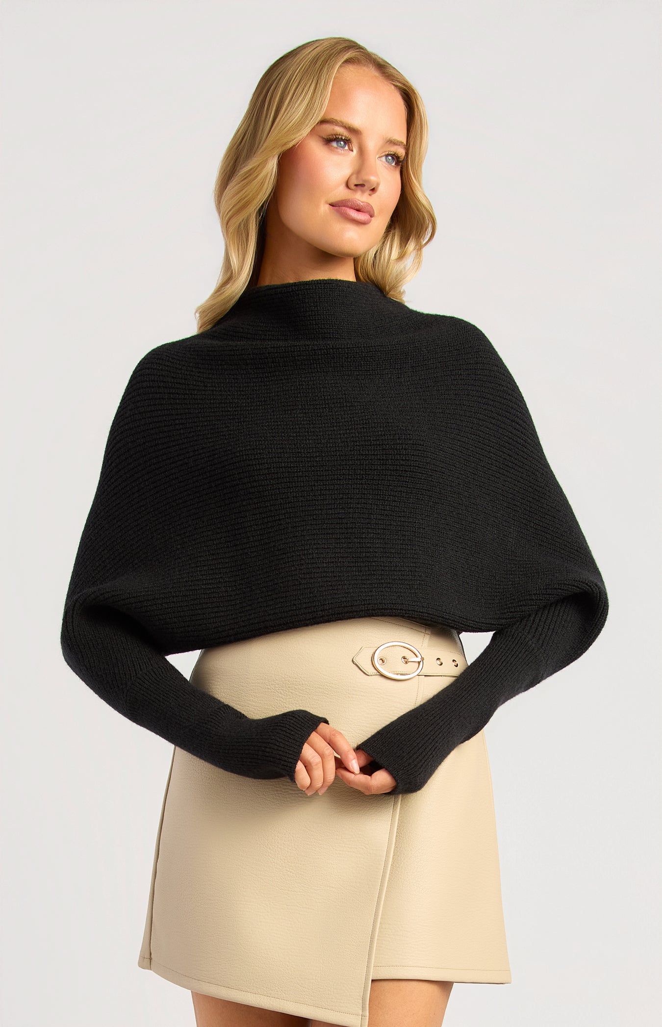 SASHA BATWING KNIT -Black & Oatmeal