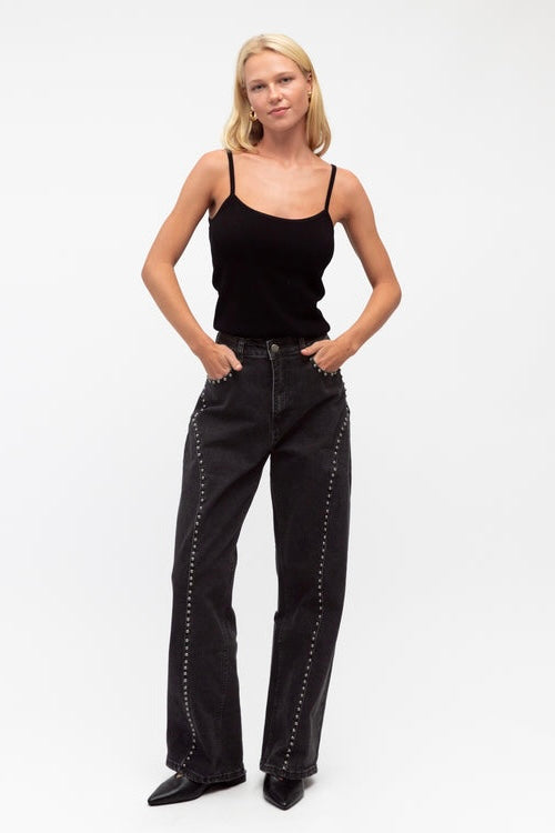 TEXAS STUDDED JEANS - Charcoal & Indigo