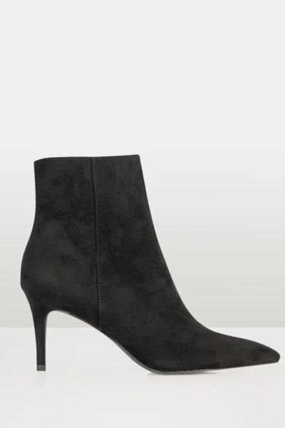pointy suede ankle heel boot