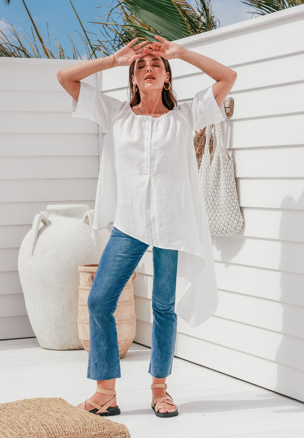 LEE LEE LINEN TOP -Black & White