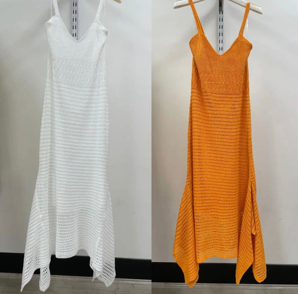 FREDA KNIT DRESS- Orange & White