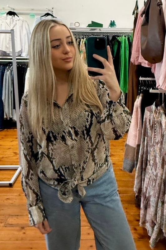 snake print long sleeve shirt
