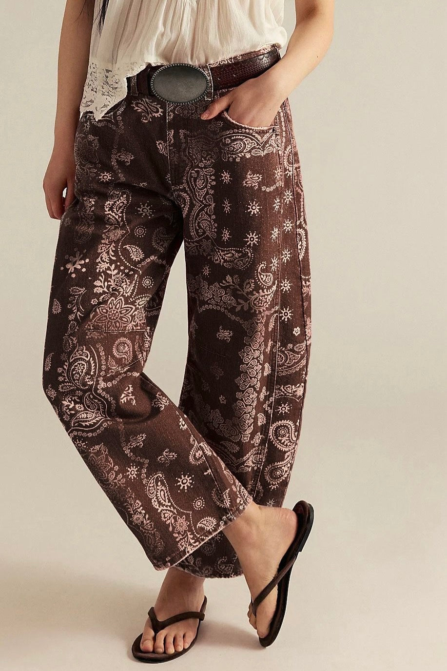 PAISLEY BARREL JEANS- Brown & Watermelon