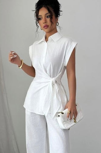 white cotton top shirt with front tie 