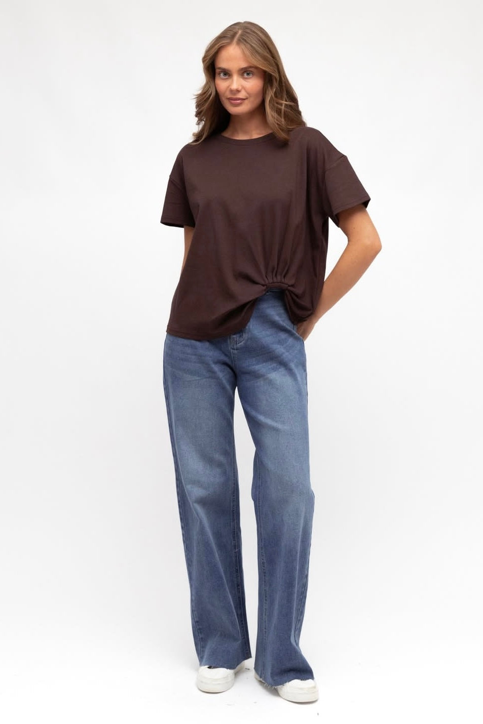 GLORIA TUCK TEE- White, Beige & Black