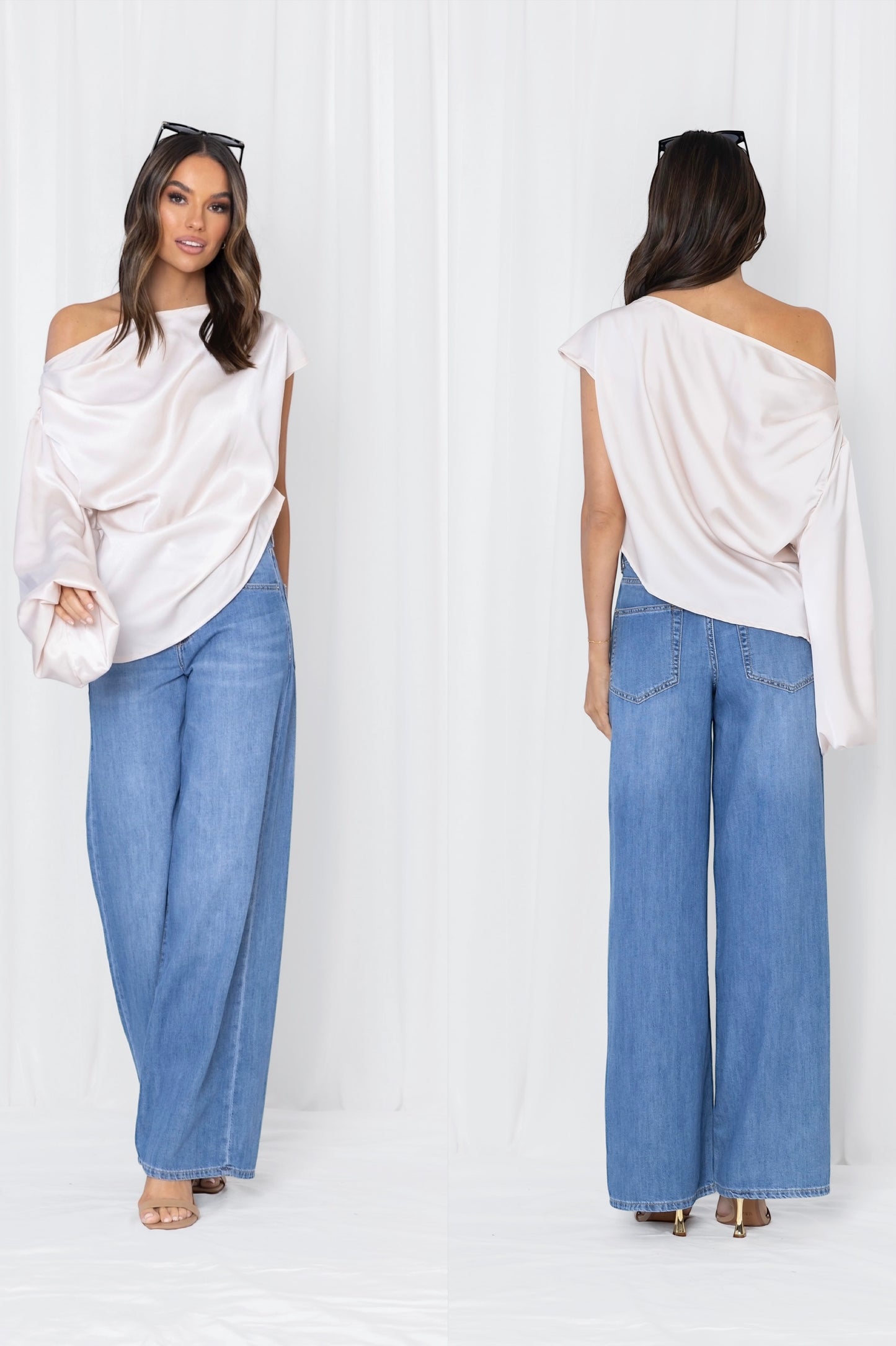 CIARA SATIN BLOUSE - Champangne & Black Pre order