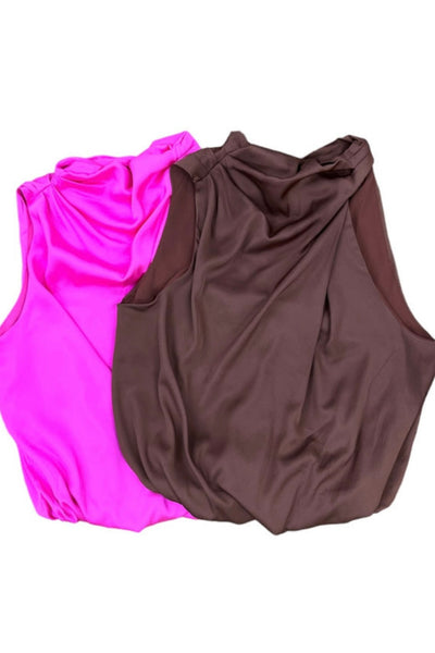 SASHA TOP- Brown & Fluro Pink