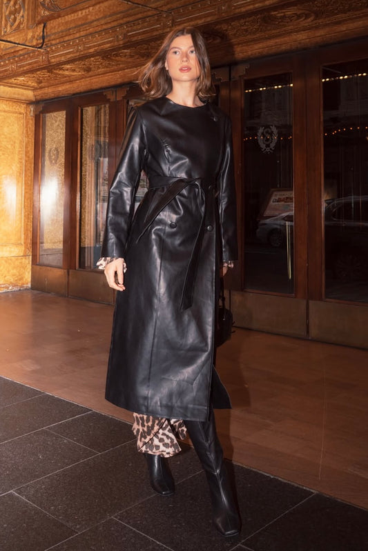faux leather trech coat
